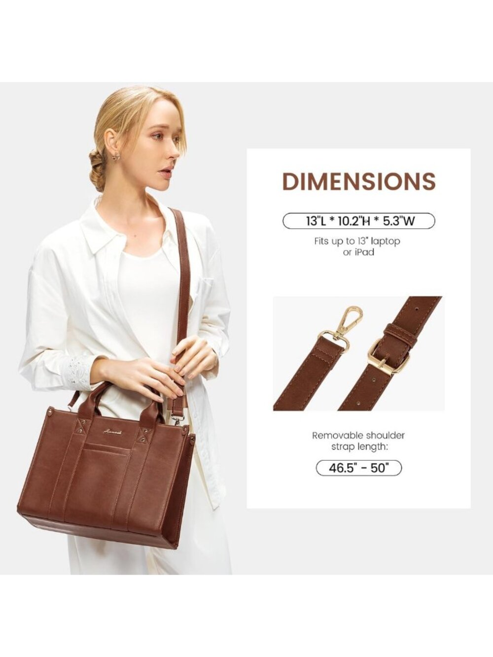 Stylish Leather Tote Bag for Women - Versatile Satchel, Crossbody & Shoulder - Picture 3 of 7